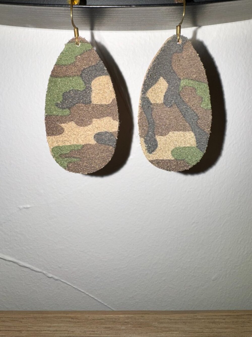 Camo Suede Leather Teardrop Earrings 🍃